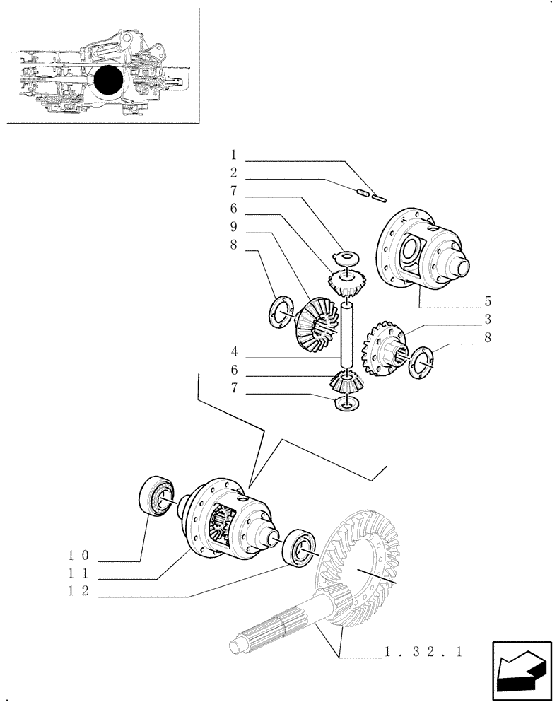 Схема запчастей Case IH JX100U - (1.32.4[03]) - DIFFERENTIAL GEARS - PARTS (03) - TRANSMISSION