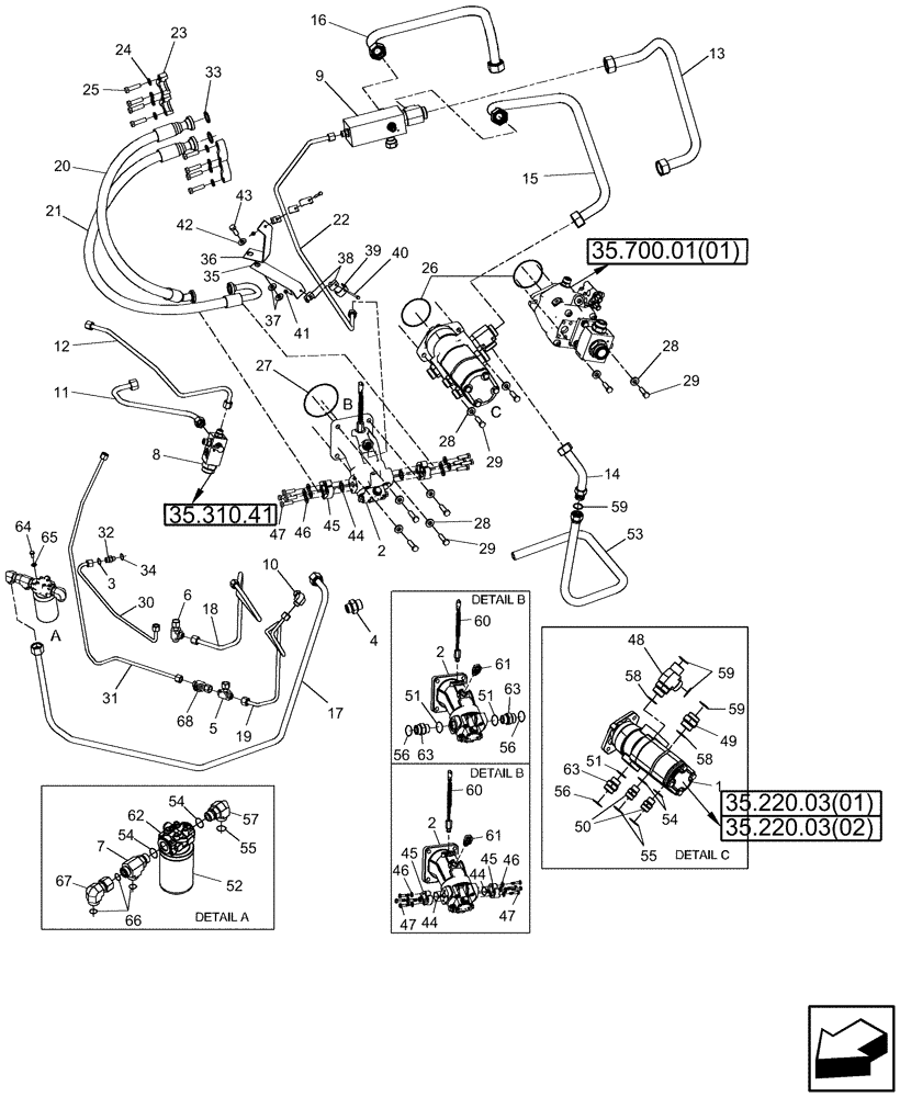 Схема запчастей Case IH 7120 - (35.203.01) - HYDRAULIC LINES, PTO 1 (35) - HYDRAULIC SYSTEMS