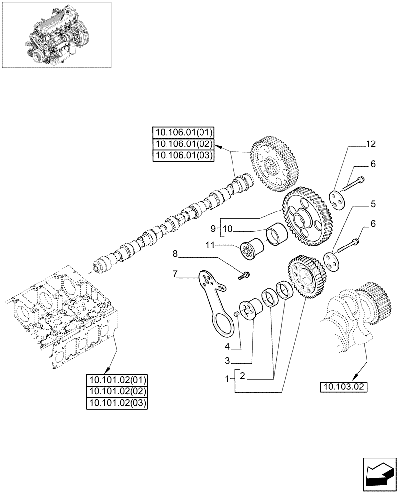 Схема запчастей Case IH 7120 - (10.106.07[01]) - TIMING GEARS - 7120/7120(LA) (10) - ENGINE