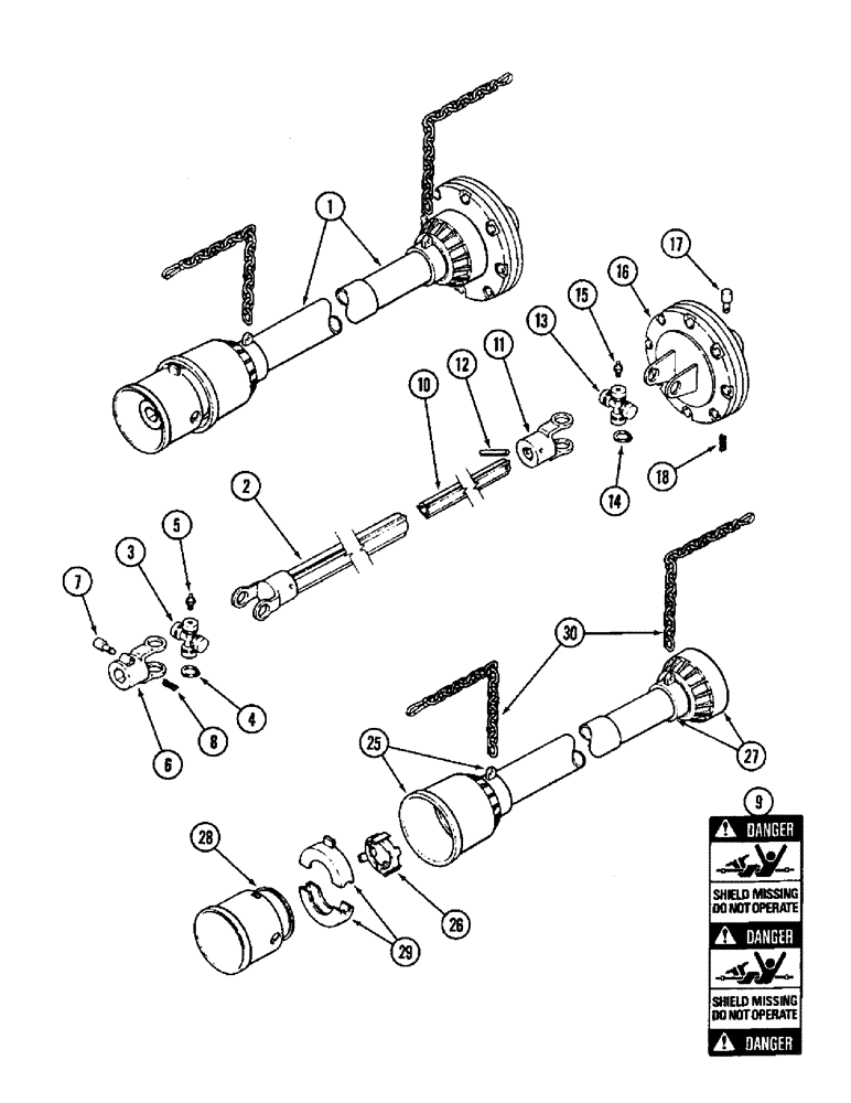 Схема запчастей Case IH 1020 - (9C-24) - AUGER DRIVE SHAFT, 22.5, 25.0 AND 30.0 FOOT HEADER (09) - CHASSIS/ATTACHMENTS