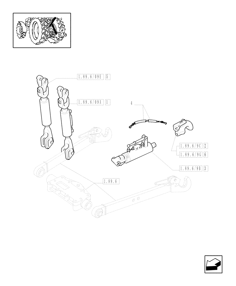 Схема запчастей Case IH MXM130 - (1.89.6/09[01]) - (VAR.900) HYDRAULIC ADJUSTMENT OF RIGHT TIE-ROD FOR CLOSED CCLS CENTRE - TIE-ROD AND CYLINDER (09) - IMPLEMENT LIFT