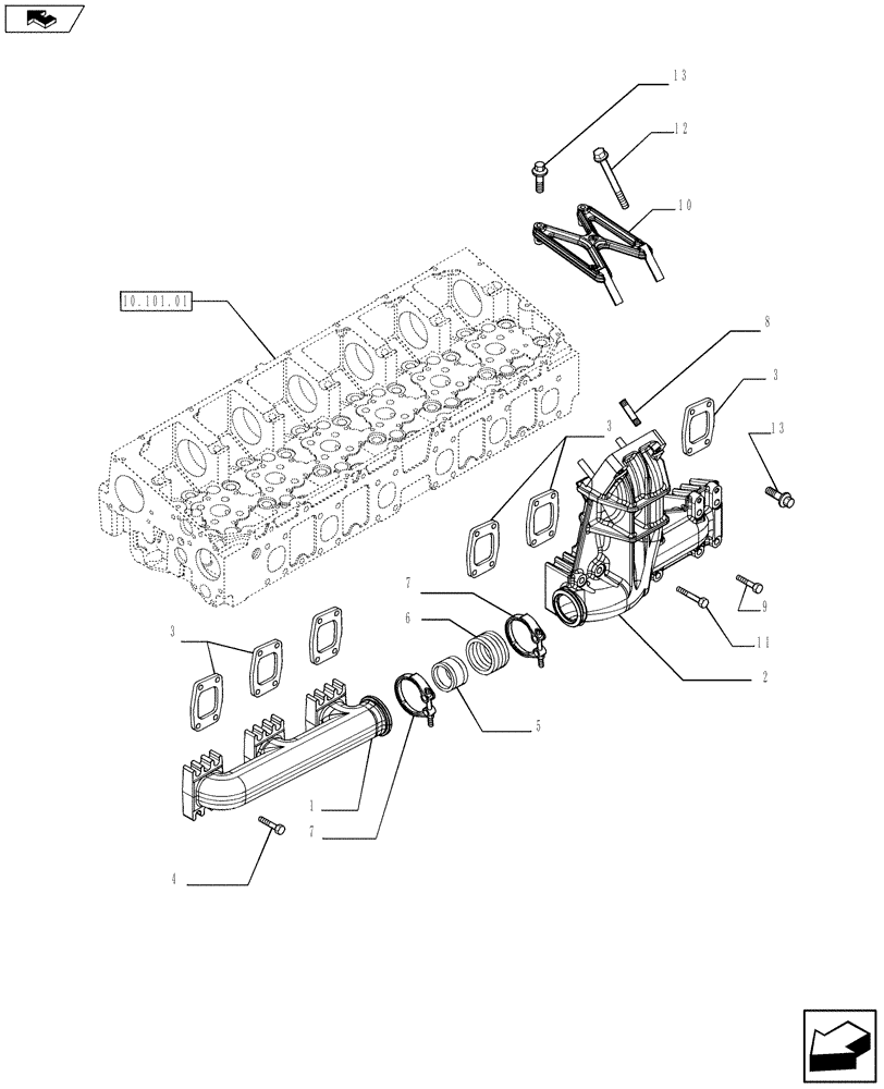 Схема запчастей Case IH F2CFE613J A011 - (10.254.05) - EXHAUST MANIFOLD (504380218) 