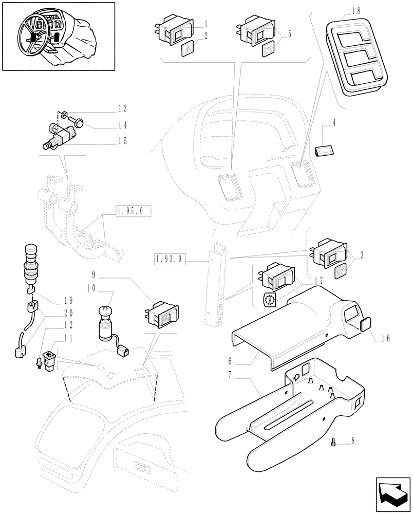 Схема запчастей Case IH MXM120 - (1.91.1[02]) - SWITCHES, INSTRUMENT PANEL (10) - OPERATORS PLATFORM/CAB