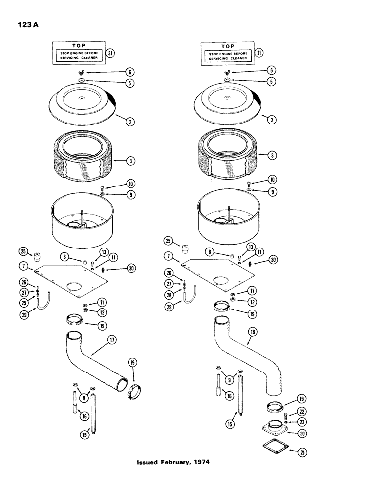 Схема запчастей Case IH 336BDT - (123A) - AIR CLEANER, WITHOUT PRE-CLEANER, 336T, 336D, 301D 