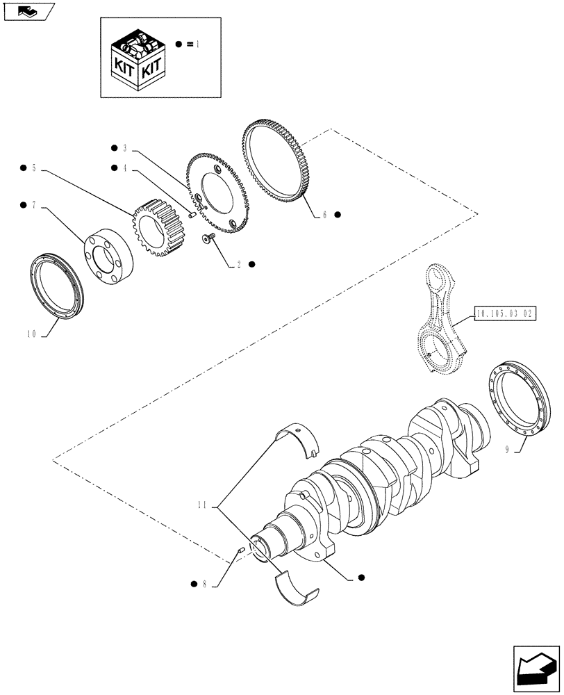 Схема запчастей Case IH FARMALL 75A - (10.103.02[02]) - CRANKSHAFT (10) - ENGINE