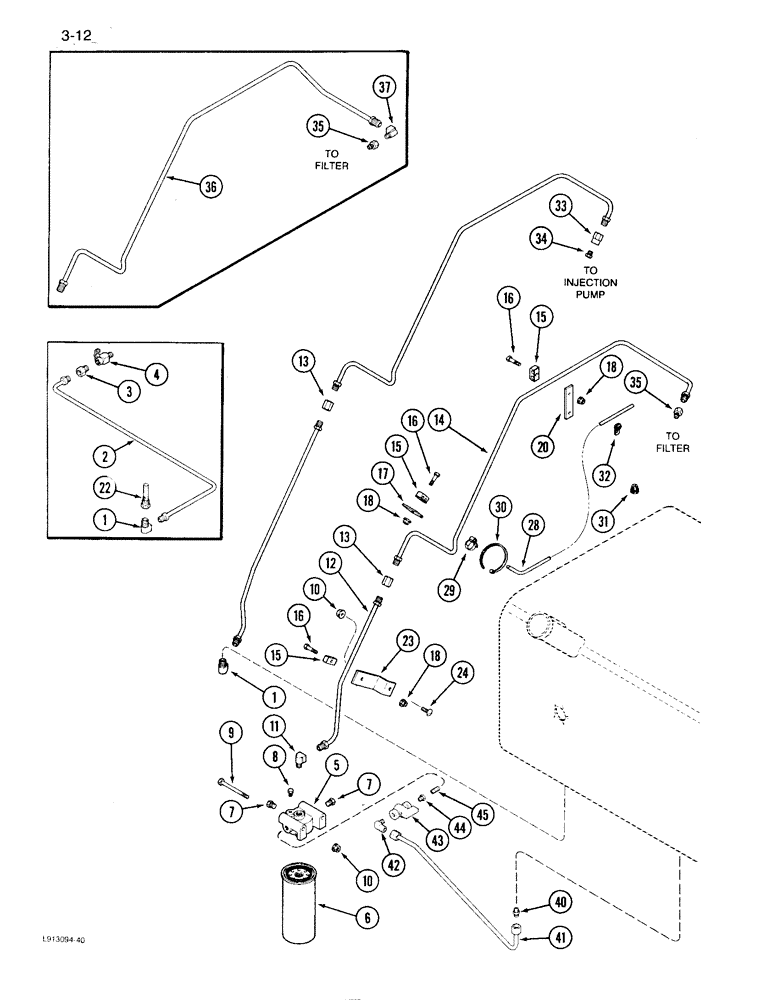 Схема запчастей Case IH 1640 - (3-12) - FUEL LINES AND FILTER SYSTEM (02) - FUEL SYSTEM