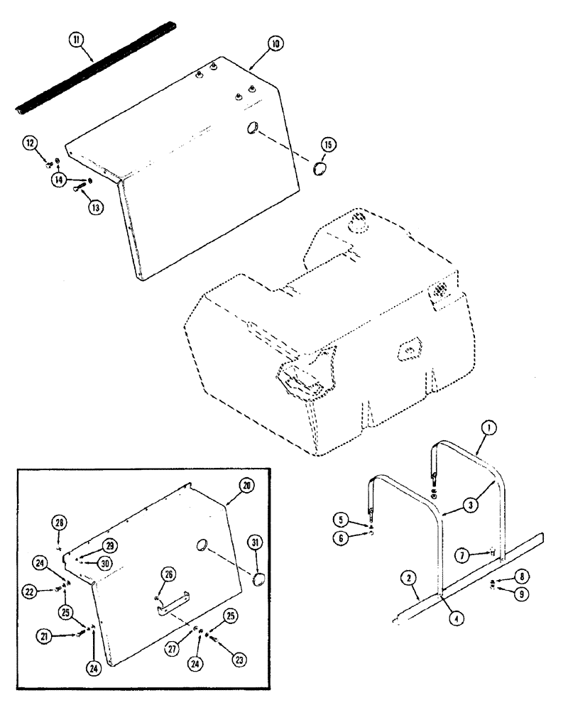 Схема запчастей Case IH 1370 - (045A) - FUEL TANK SUPPORTS AND COVERS, 504BDT, DIESEL ENGINE, USED PRIOR TO TRACTOR S/N 8715153 (03) - FUEL SYSTEM