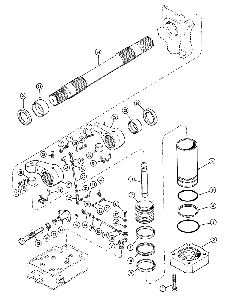 Схема запчастей Case IH 1570 - (220) - ROCKSHAFT, POWER ARMS AND PISTONS (09) - CHASSIS/ATTACHMENTS