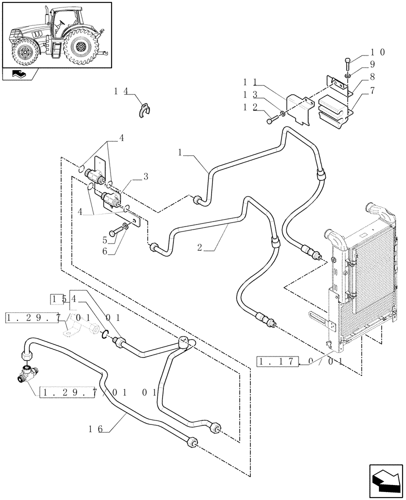 Схема запчастей Case IH PUMA 155 - (1.29.7/01[04]) - SEMI POWER SHIFT - TRANSMISSION OIL COOLER - PIPES (03) - TRANSMISSION