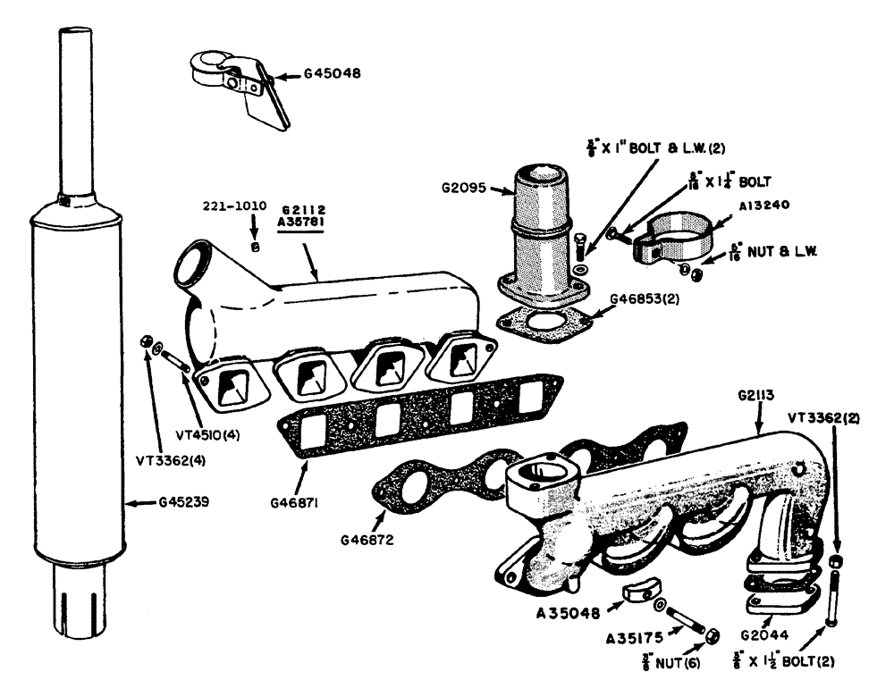 Схема запчастей Case IH 630 - (029) - MANIFOLD AND UPRIGHT MUFFLER (02) - ENGINE