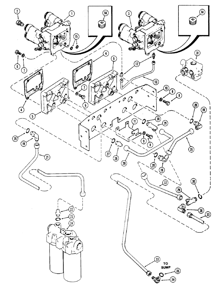 Схема запчастей Case IH 2470 - (344) - TWIN DUAL REMOTE HYDRAULICS CIRCUITRY, TRANSMISSION SERIAL NO. 10053453 AND AFTER (08) - HYDRAULICS