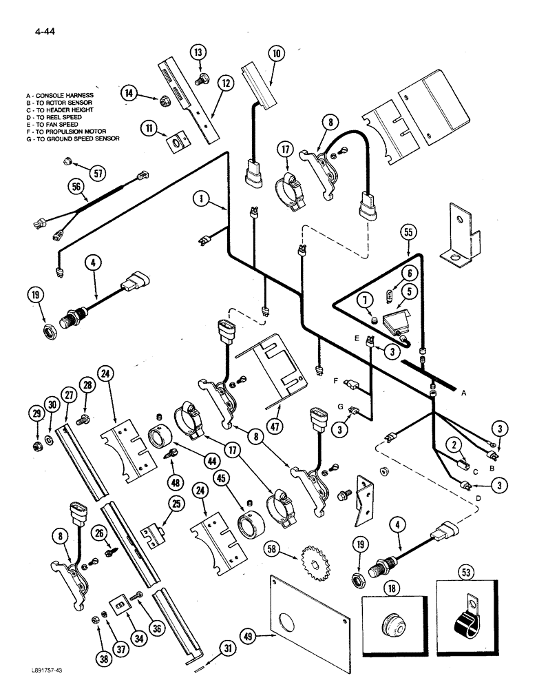 Схема запчастей Case IH 1680 - (4-044) - SHAFT SPEED MONITOR CONTROL HARNESS, COMBINES WITHOUT STRAW CHOPPER PRIOR TO P.I.N. JJC0117060 (06) - ELECTRICAL