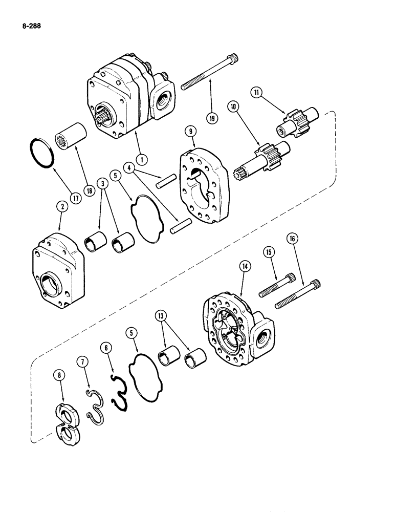 Схема запчастей Case IH 2094 - (8-288) - HYDRAULICS, GEAR AND PISTON PUMP ASSEMBLY (08) - HYDRAULICS