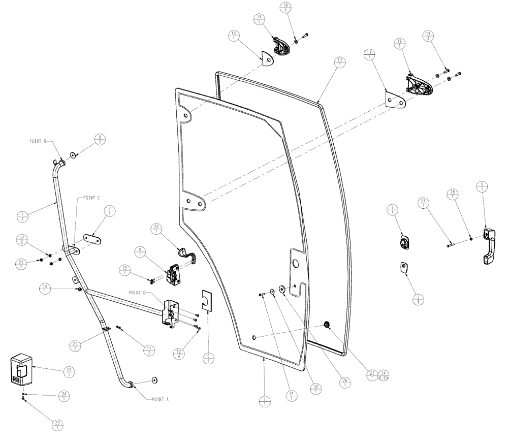 Схема запчастей Case IH SPX3320 - (02-016) - CAB DOOR, ASSEMBLY, BEGINNING 1/2009 Cab Exterior