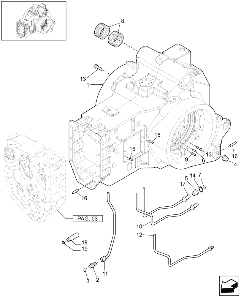 Схема запчастей Case IH PUMA 165 - (1.21.0[04]) - CENTRAL HOUSING / TRANSMISSION BOX (03) - TRANSMISSION