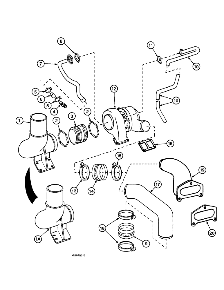 Схема запчастей Case IH DTI-466C - (9E-176) - TURBOCHARGER AND CONNECTIONS 