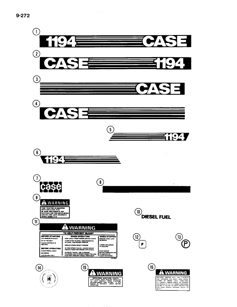 Схема запчастей Case IH 1194 - (9-272) - DECALS (09) - CHASSIS/ATTACHMENTS