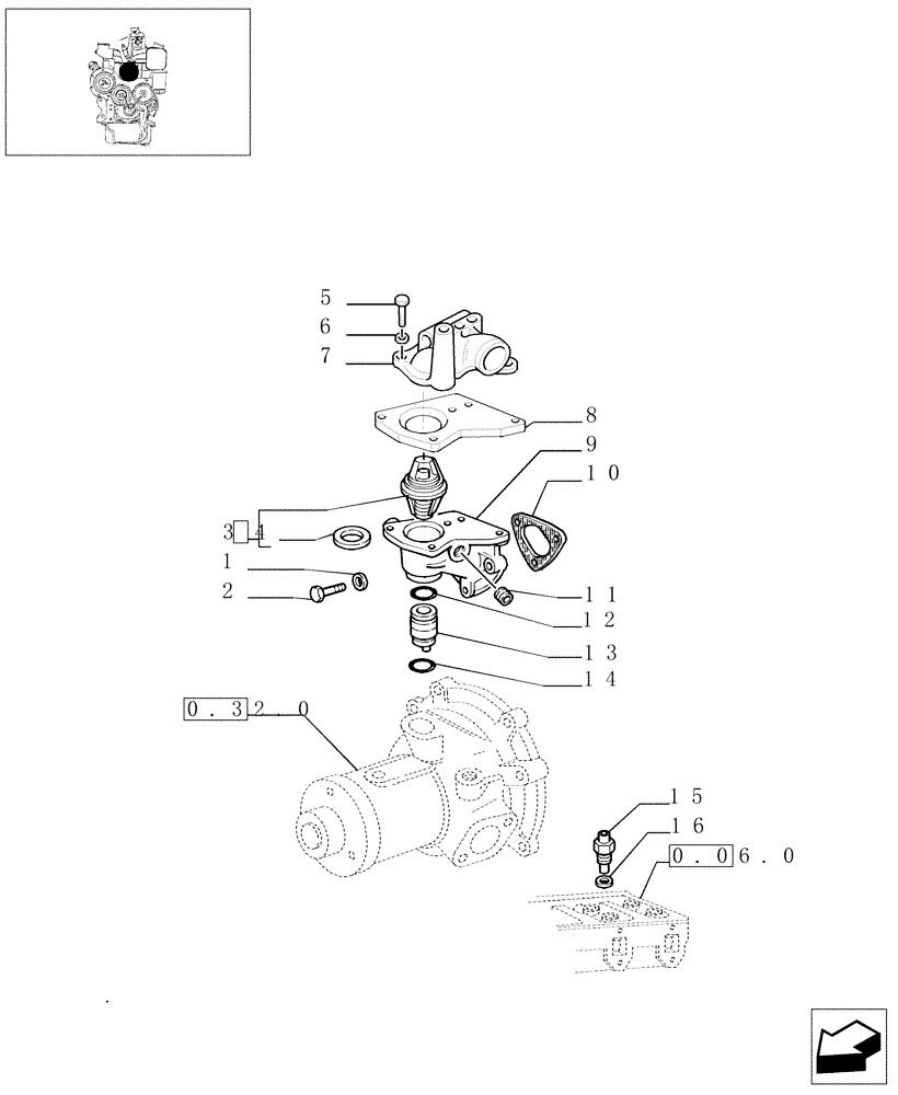 Схема запчастей Case IH JX95 - (0.32.6/01) - THERMOSTAT AND RELATED PARTS (BEFORE S/N 13286) (01) - ENGINE