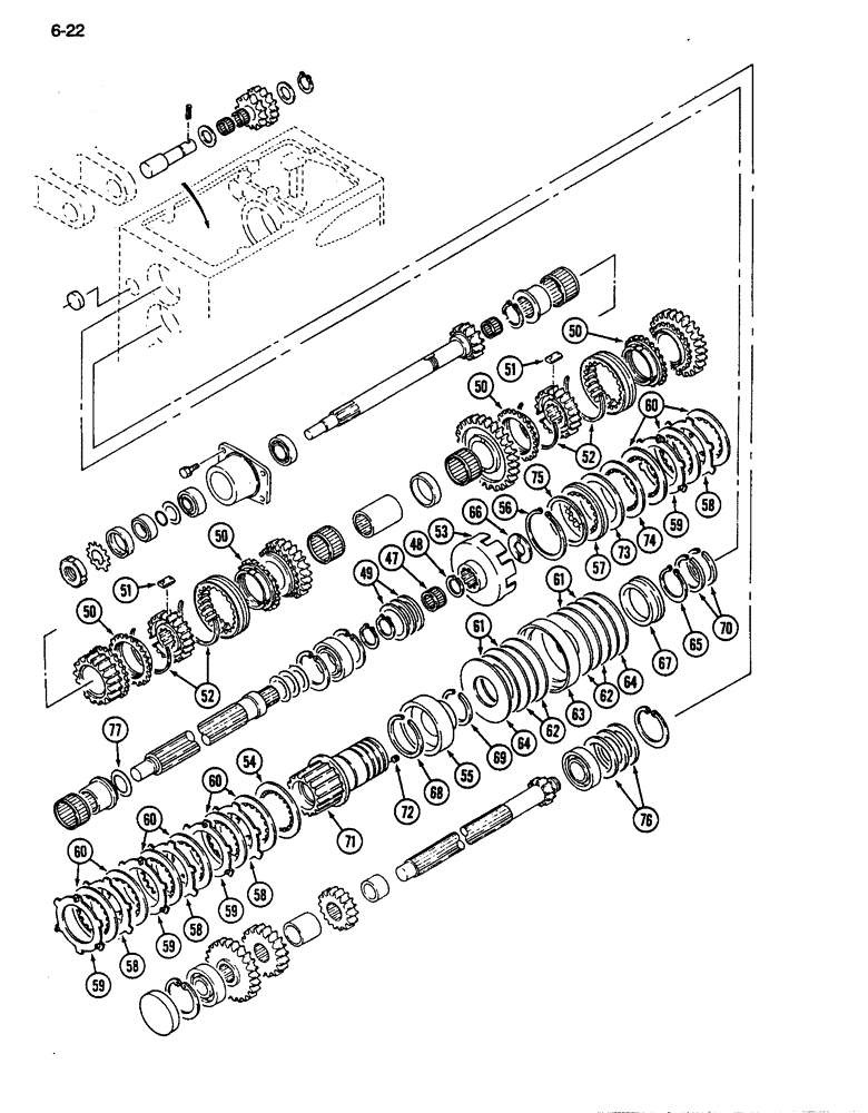 Схема запчастей Case IH 255 - (6-22) - SELECTOR AND COUNTER GEAR UPPER, SYNCHROMESH TRANSMISSION (CONTD) (06) - POWER TRAIN