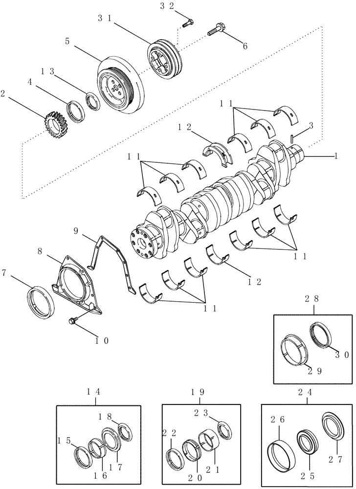 Схема запчастей Case IH PX190 - (02-22) - CRANKSHAFT (02) - ENGINE
