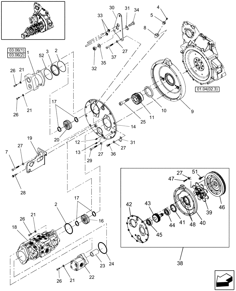 Схема запчастей Case IH WDX1202 - (03.10[2]) - FLYWHEEL AND GEARBOX (03) - TRANSMISSION