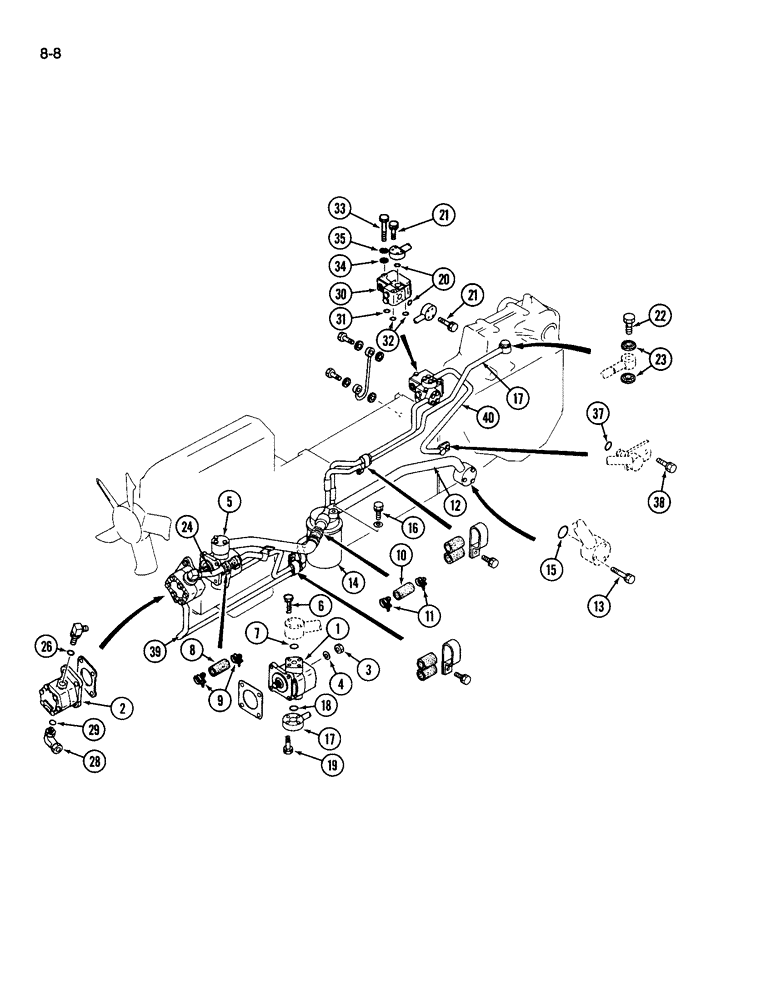 Схема запчастей Case IH 265 - (8-08) - HYDRAULIC PUMP AND LINES, SYNCHROMESH TRANSMISSION, MANUAL STEERING (08) - HYDRAULICS