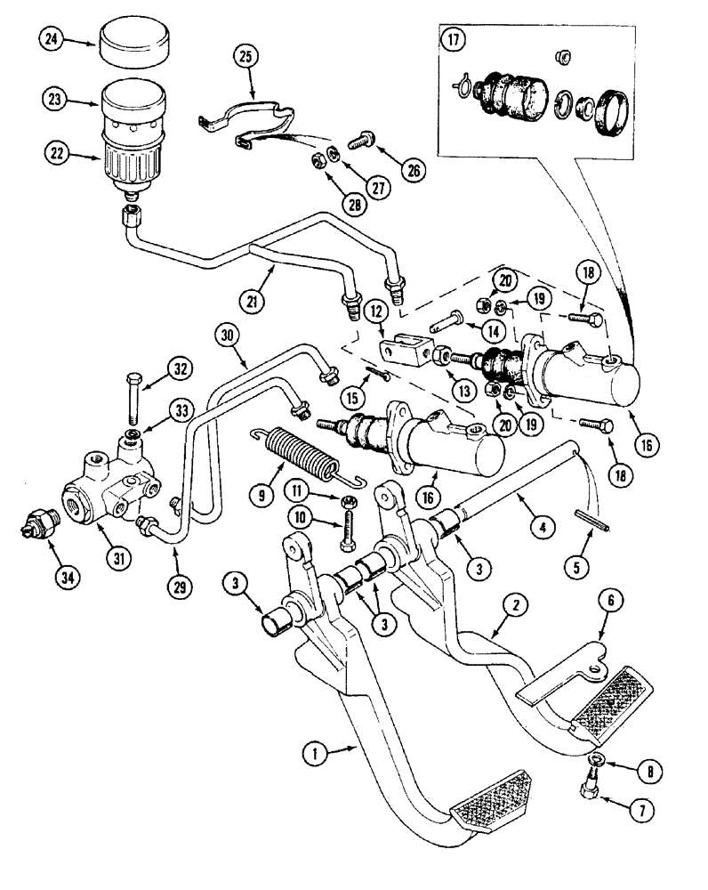 Схема запчастей Case IH 1594 - (7-234) - BRAKE PEDALS AND MASTER CYLINDERS, TRACTORS WITHOUT CAB, PRIOR TO P.I.N. 11526319 (07) - BRAKES