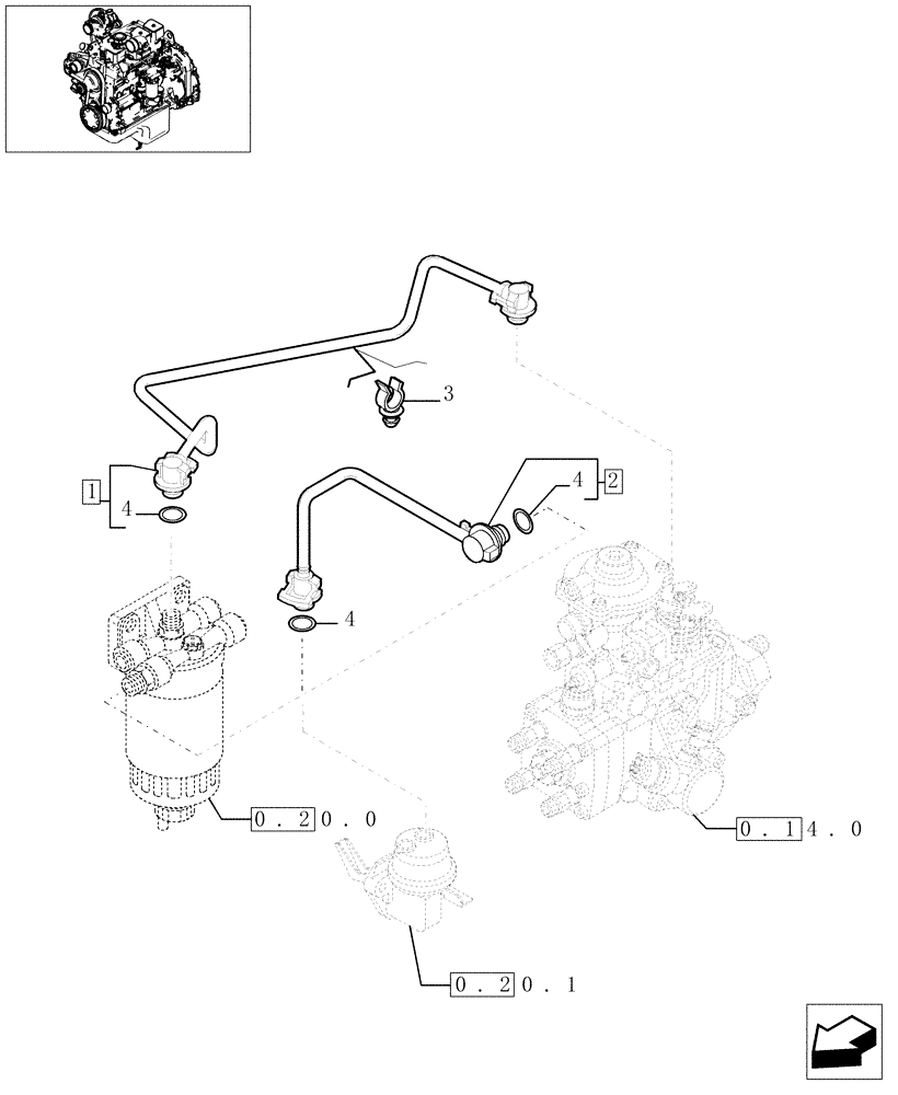 Схема запчастей Case IH PX110 - (0.20.3[01A]) - PIPING - FUEL  (504057287) ASN 46448277 (02) - ENGINE