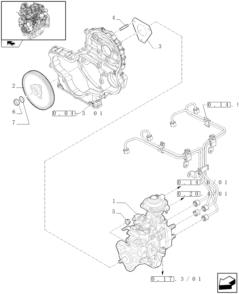 Схема запчастей Case IH FARMALL 75N - (0.14.0/01) - INJECTION PUMP (01) - ENGINE