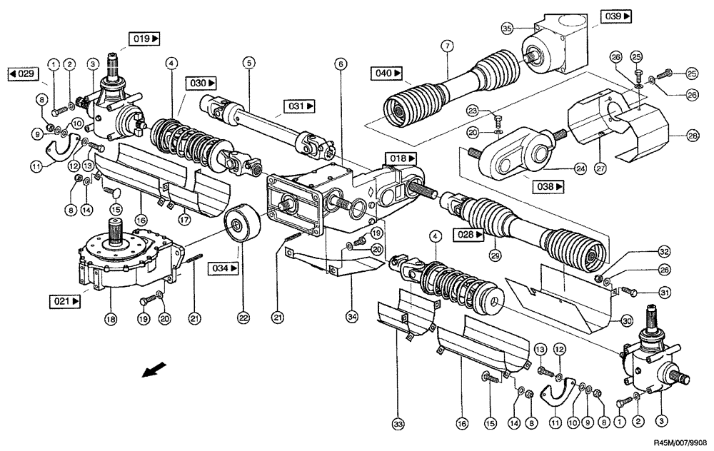 Схема запчастей Case IH RU450 - (0007[A]) - DRIVE, MIDDLE (R45M) (58) - ATTACHMENTS/HEADERS