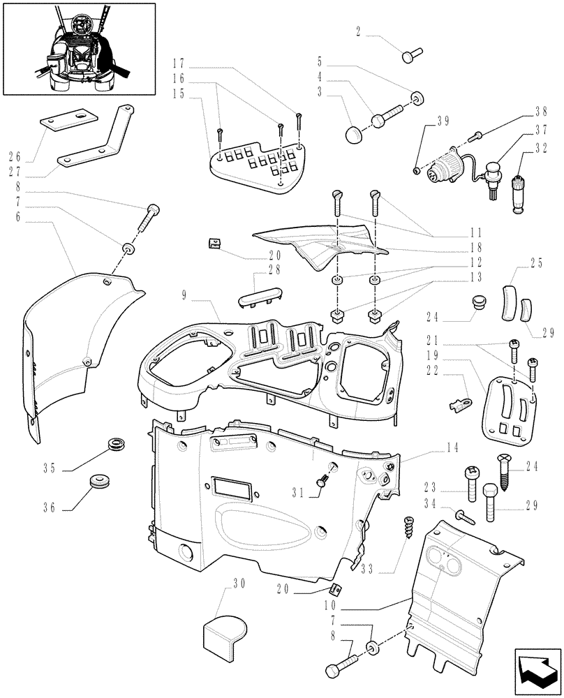 Схема запчастей Case IH MAXXUM 140 - (1.93.0/01[02A]) - CONTROLS COVER - W/CAB - D6514 (10) - OPERATORS PLATFORM/CAB