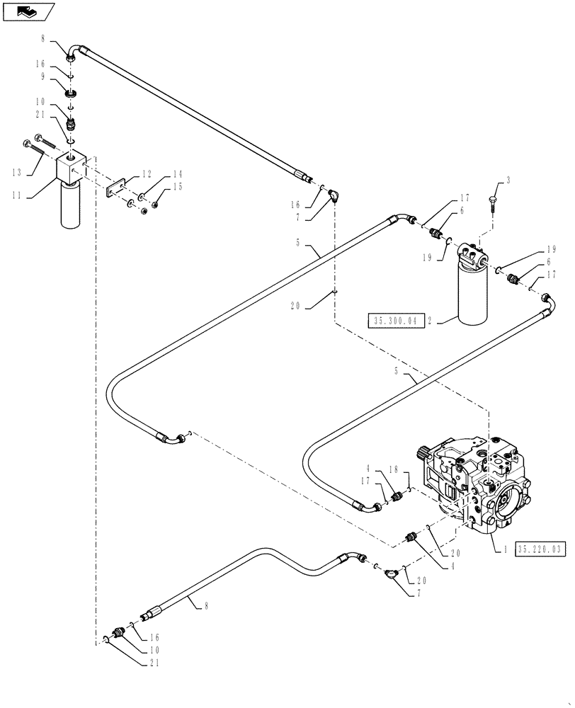 Схема запчастей Case IH 810 - (35.300.02) - HYDRAULIC LINES AND FILTER, 3 WHEELER (35) - HYDRAULIC SYSTEMS