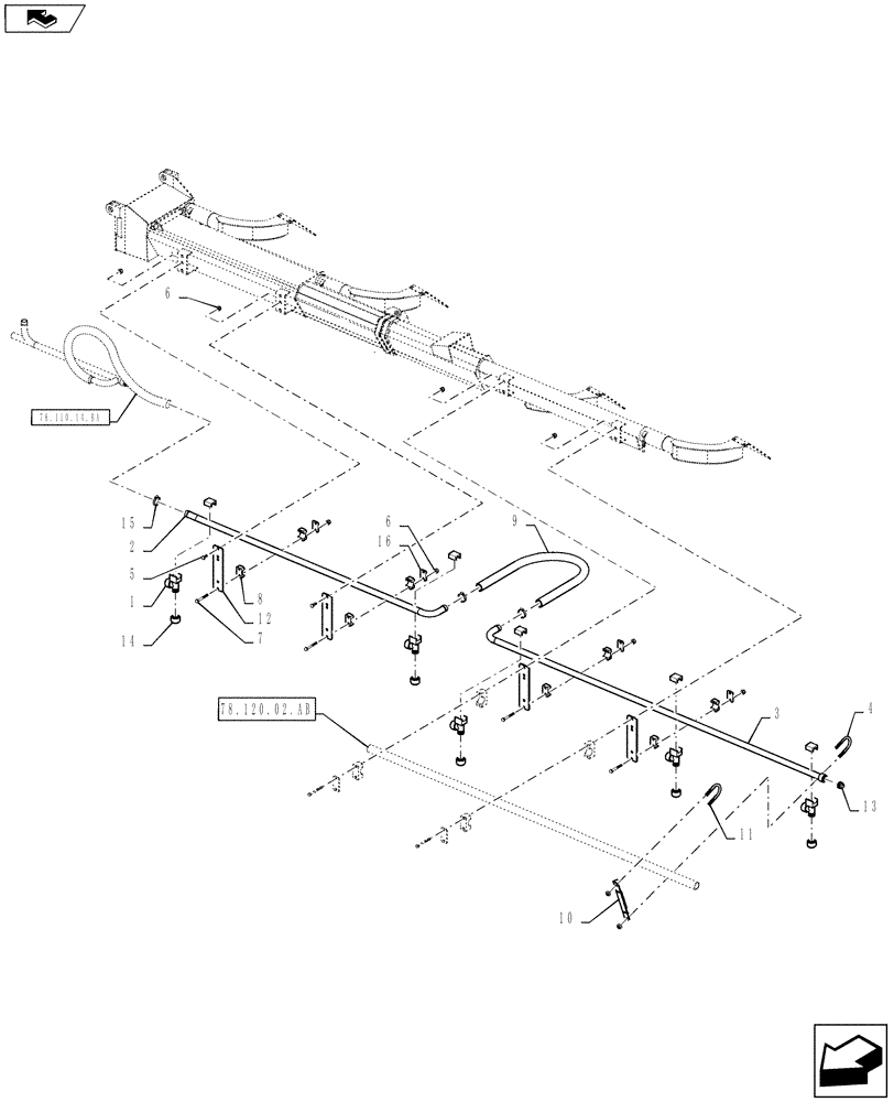 Схема запчастей Case IH 810 - (78.110.14.BB) - BOOM PLUMBING, 60, 2.5" TUBES, LH, OUTER (78) - SPRAYING