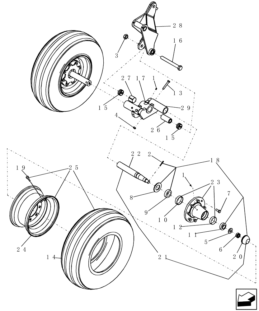 Схема запчастей Case IH 400 - (44.100.02) - REAR WALKBEAM, 8 BOLT HUB AND SPINDLE, CENTER SECTION - 51 AND 57 INTERROW MODELS (44) - WHEELS