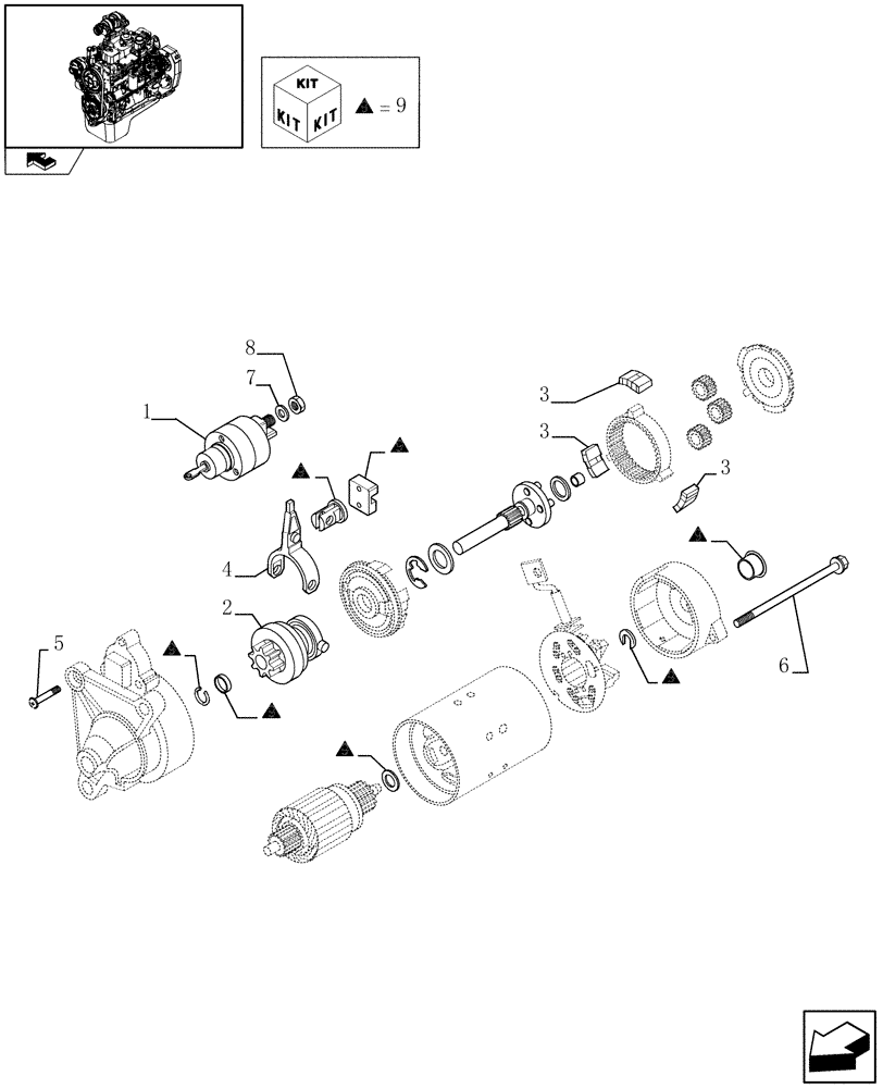 Схема запчастей Case IH F4GE9484A J601 - (0.36.0/ A) - STARTER MOTOR - COMPONENTS (504031929) 