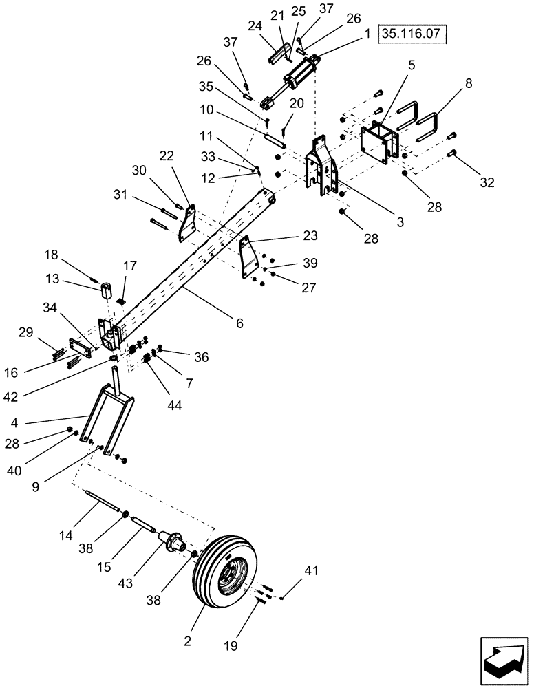 Схема запчастей Case IH 1220 - (35.100.06) - LIFT ASSIST WHEELS - RIGID MOUNTED AND 12 ROW MOUNTED STACKER (35) - HYDRAULIC SYSTEMS