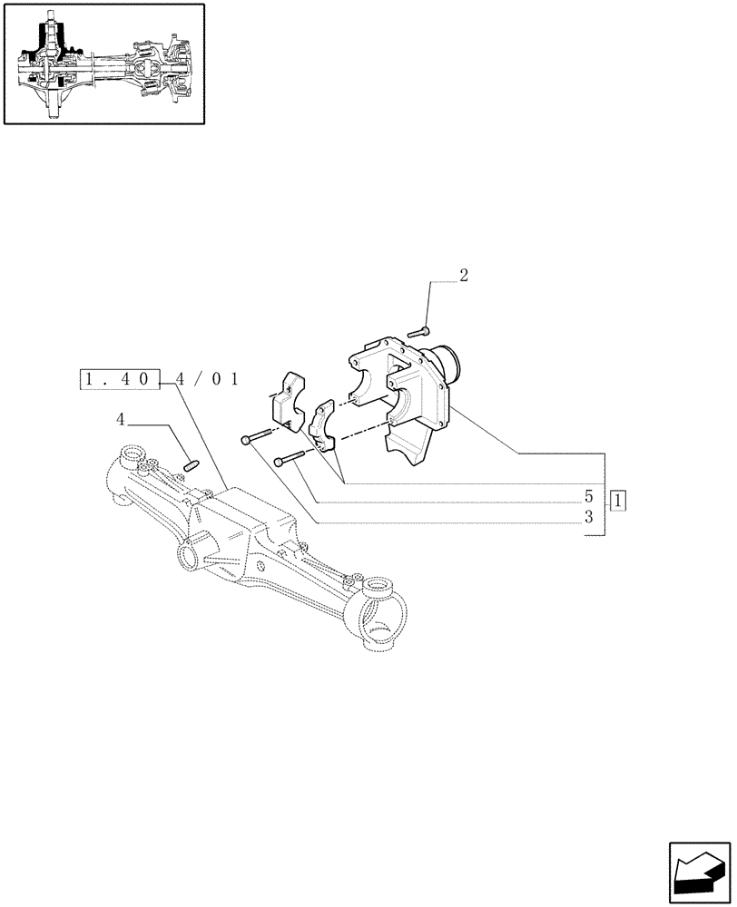 Схема запчастей Case IH MAXXUM 115 - (1.40. 4/05[01A]) - (CL.3) SUSPENDED FRONT AXLE WITH DOG CLUTCH AND STEERING SENSOR - SUPPORT - D5954 (VAR.330414) (04) - FRONT AXLE & STEERING