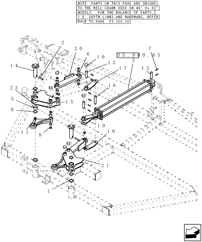 Схема запчастей Case IH 600 - (39.100.11) - DEPTH CRANK BELL ASSEMBLY (CENTER SECTION) ASSEMBLY (46 TO 62 MODELS) (39) - FRAMES AND BALLASTING