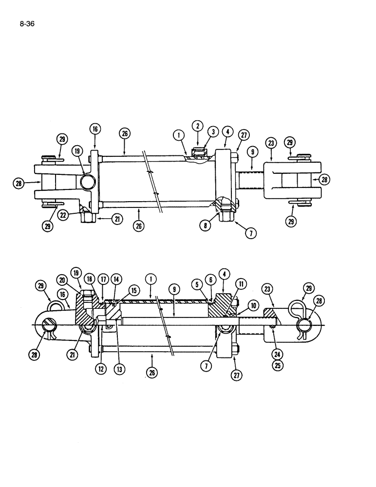 Схема запчастей Case IH 365 - (8-36) - HYDRAULIC CYLINDER, 3-3/4 ID X 8 INCH STROKE (08) - HYDRAULICS