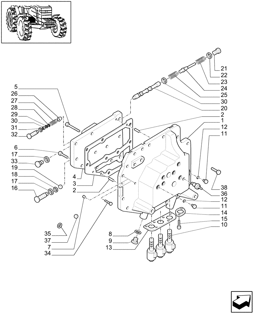 Схема запчастей Case IH MXU125 - (1.29.0/02) - (VAR.129-140-147) TRANSMISSION 16X16 (SPS) - INTERNAL SHIFTING CONTROLS (03) - TRANSMISSION