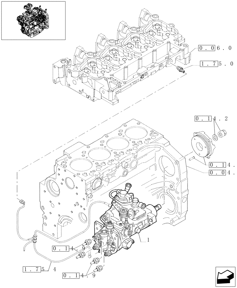 Схема запчастей Case IH MAXXUM 100 - (0.14.0[01]) - INJECTION PUMP (STD + VAR.330003-332115-332116) (01) - ENGINE