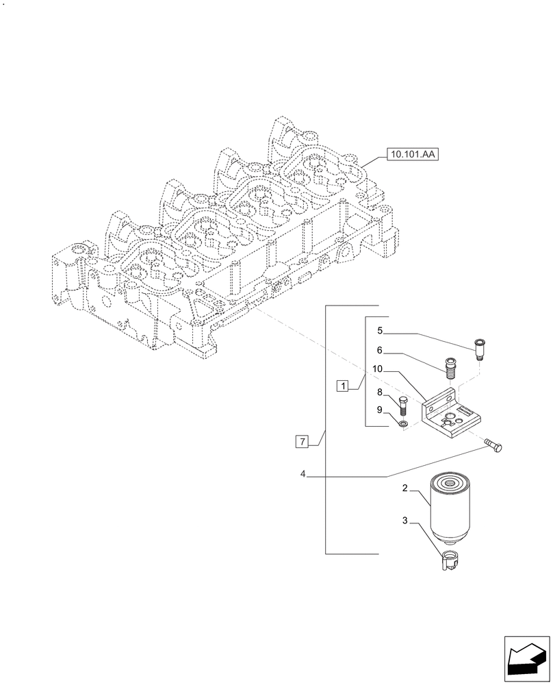 Схема запчастей Case IH FARMALL 125A - (10.218.AD) - FUEL FILTER (10) - ENGINE