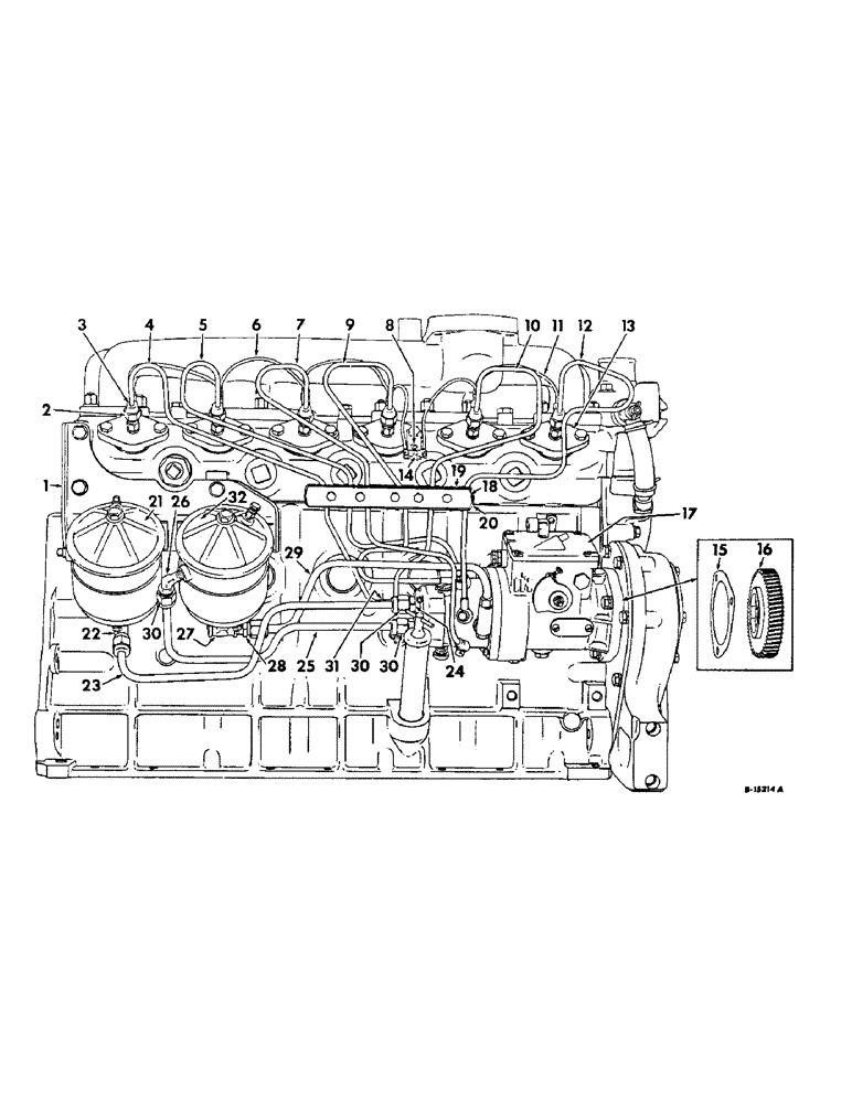 Схема запчастей Case IH 706 - (E-32) - FUEL SYSTEM, FUEL INJECTION PUMP & CONNECTIONS, D-282 ENGINE TRACTORS WITH INTERNATIONAL R.D. PUMP (02) - FUEL SYSTEM