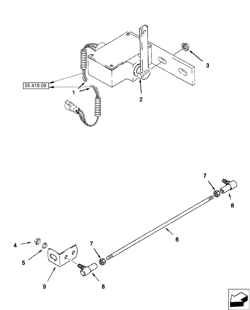 Схема запчастей Case IH 2588 - (55.418.10) - POTENTIOMETER, FEEDER POSITION - MOUNTING - YIELD MONITOR (55) - ELECTRICAL SYSTEMS