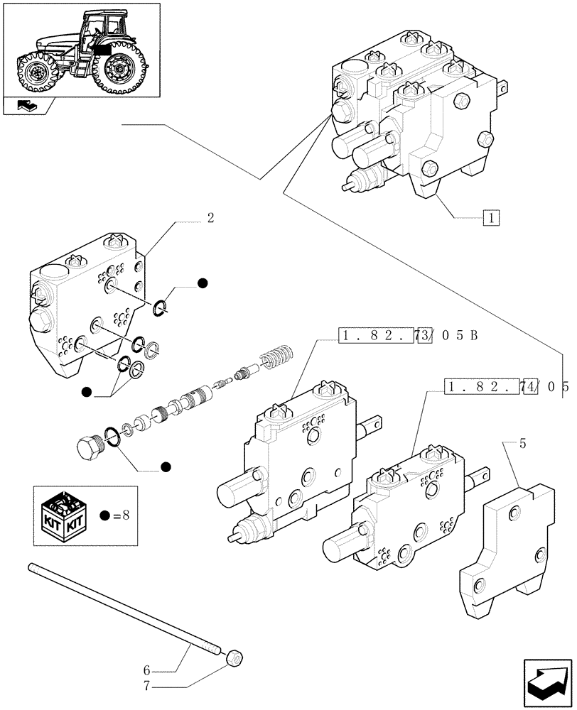 Схема запчастей Case IH FARMALL 105U - (1.82.7/05A) - TWO CONTROL VALVES (BOSCH) - PARTS - C6083 (07) - HYDRAULIC SYSTEM