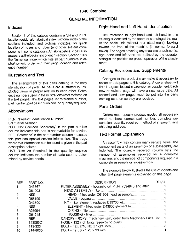 Схема запчастей Case IH 1640 - (02) - GENERAL INFORMATION (00) - GENERAL & PICTORIAL INDEX