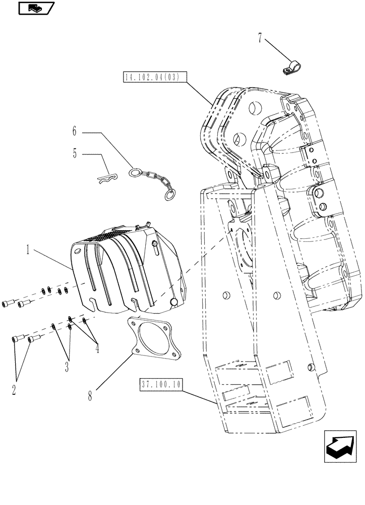 Схема запчастей Case IH MAGNUM 210 - (14.100.03) - PTO 540E/1000 RPM, SHIELDS, WITH POWERSHIFT TRANSMISSION (14) - MAIN GEARBOX & DRIVE