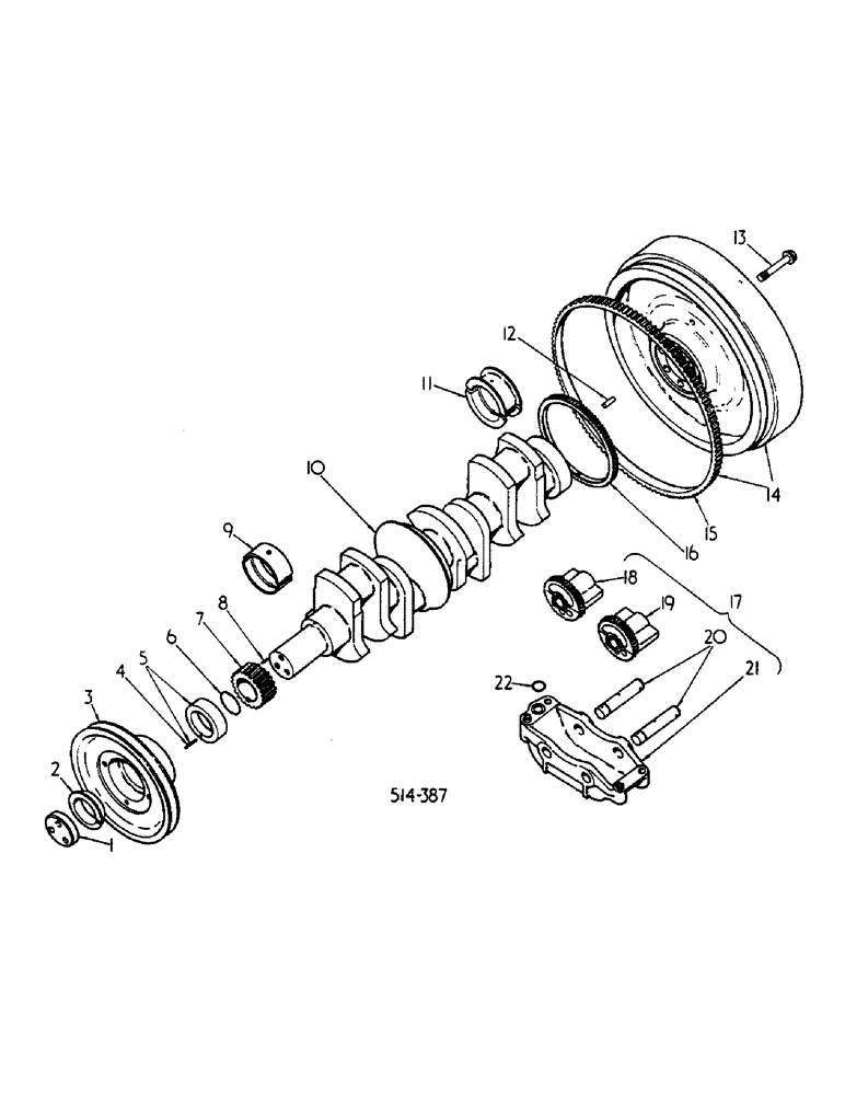 Схема запчастей Case IH 584 - (12-29) - CRANKSHAFT, FLYWHEEL AND BEARINGS Power