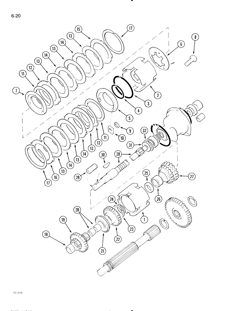 Схема запчастей Case IH 595 - (6-020) - SPEED TRANSMISSION, 2 SPEED POWER SHIFT ATTACHMENT (06) - POWER TRAIN