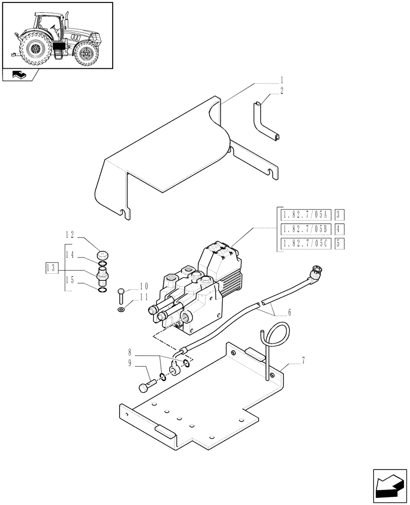 Схема запчастей Case IH PUMA 210 - (1.82.7/05[01]) - (VAR.108-109-110) ELECTRONIC MID MOUNTED VALVES - COVER, SUPPORT AND PIPES (07) - HYDRAULIC SYSTEM